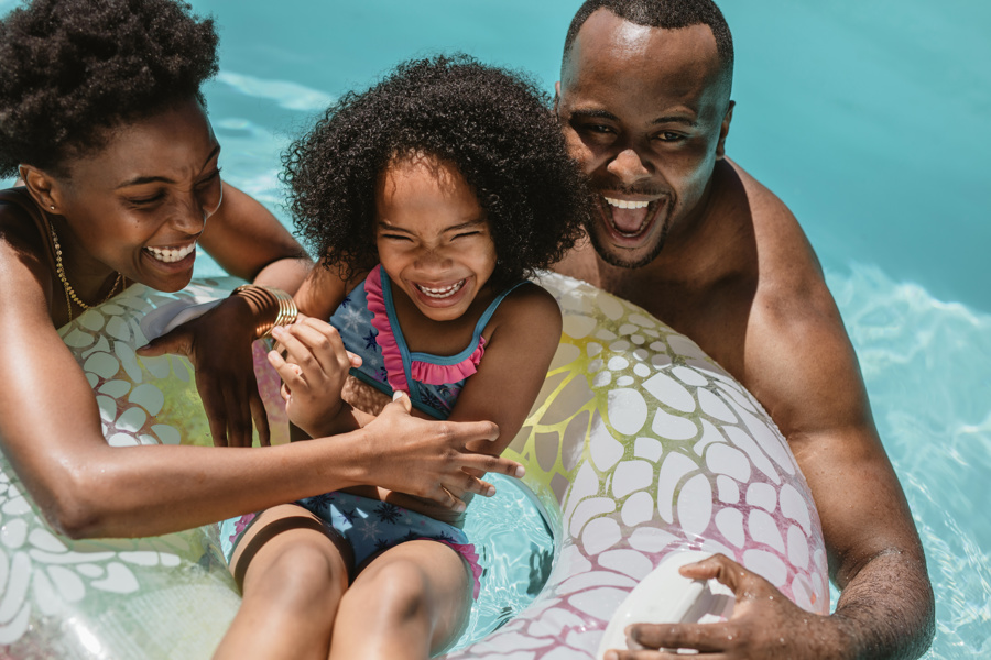 family in the pool